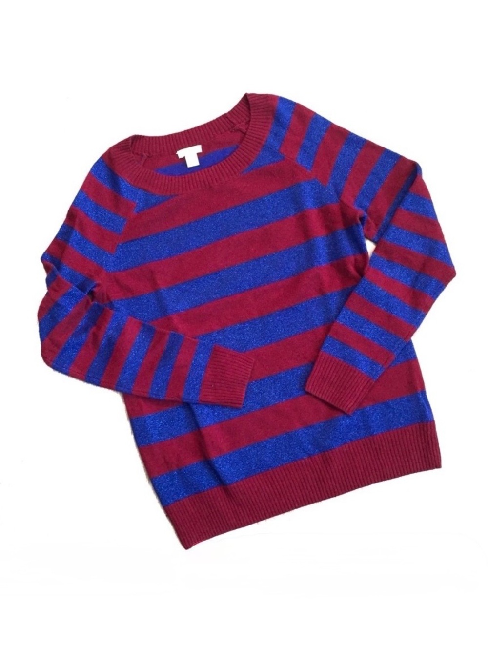 Fossil Red & Blue Shimmer Stripe Sweater Small